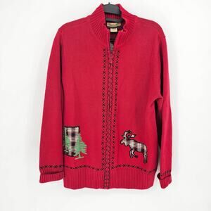 Vintage Bechamel Zip Up Plaid Moose Patch Christmas Sweater Cardigan Jacket L